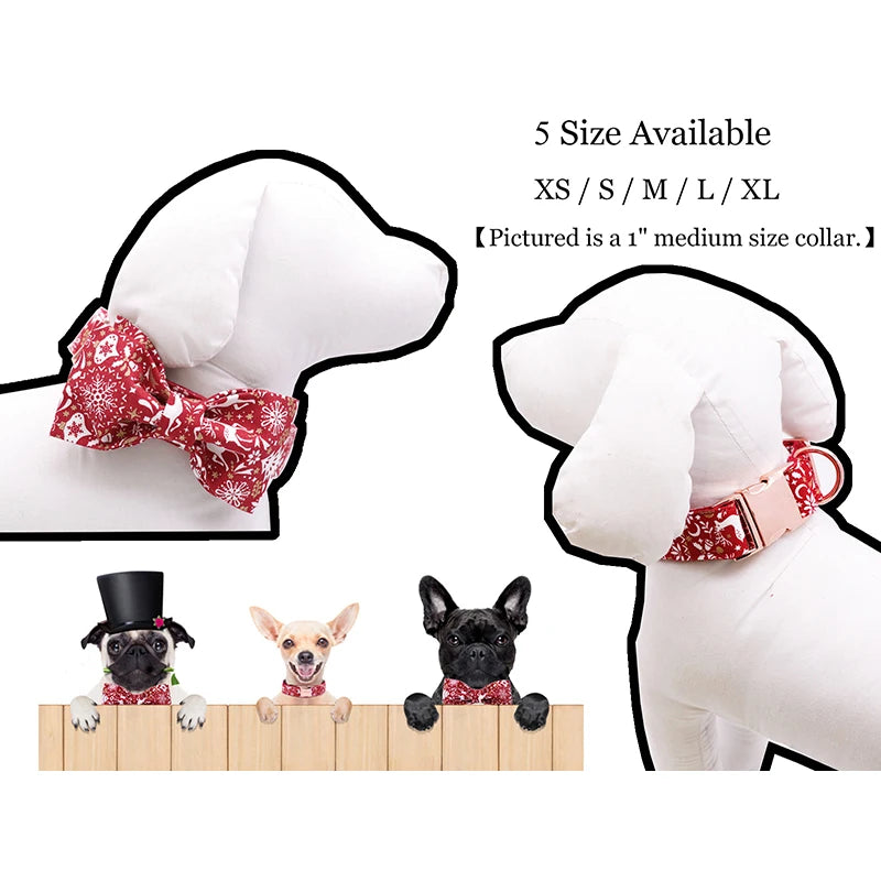 Christmas Snowflake Dog Collar Leash with Bow Durable Asjustable Pet Collar