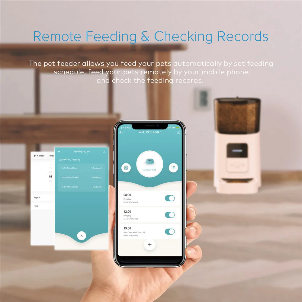 Distributeur automatique de nourriture pour animaux de compagnie intelligent avec Wi-Fi de grande capacité de 6 L