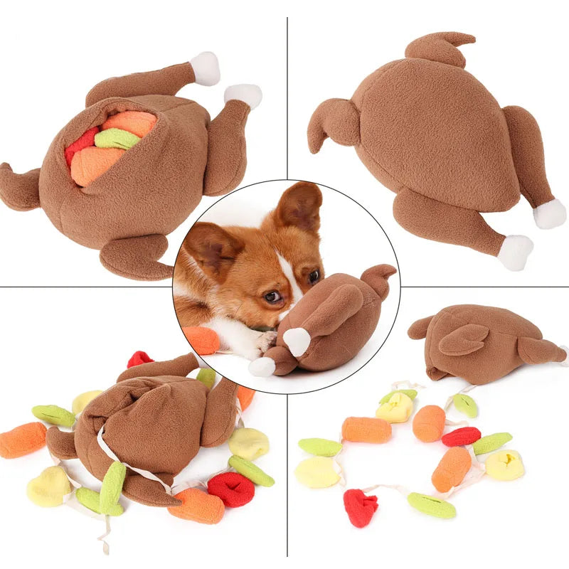 Jouet interactif en peluche pour chien en forme de poulet