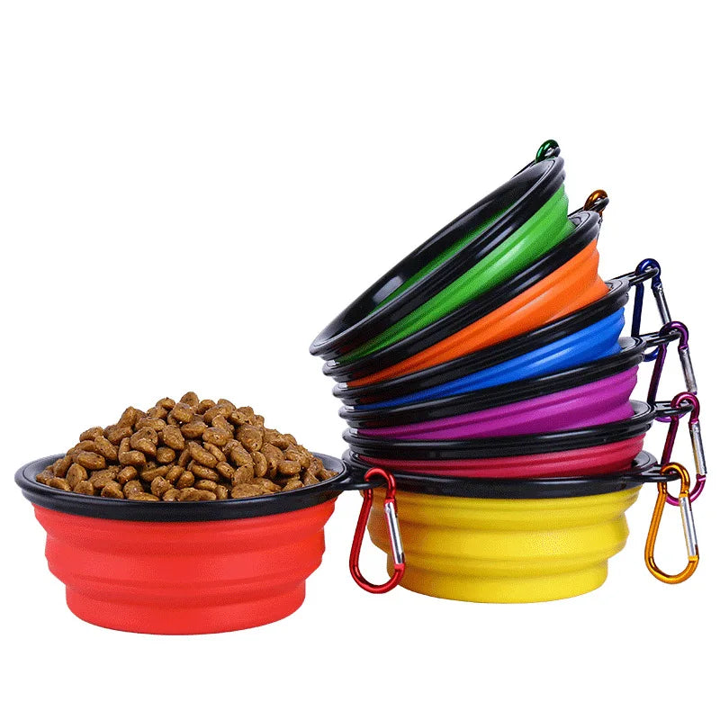 Folding Portable Silicone Dog Feeder Bowl with Carabiner