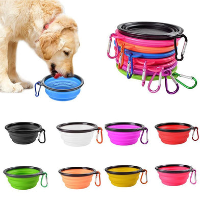 Folding Portable Silicone Dog Feeder Bowl with Carabiner