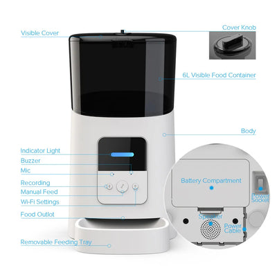 6L intelligenter automatischer Futterspender für Haustiere mit großem Fassungsvermögen und WLAN