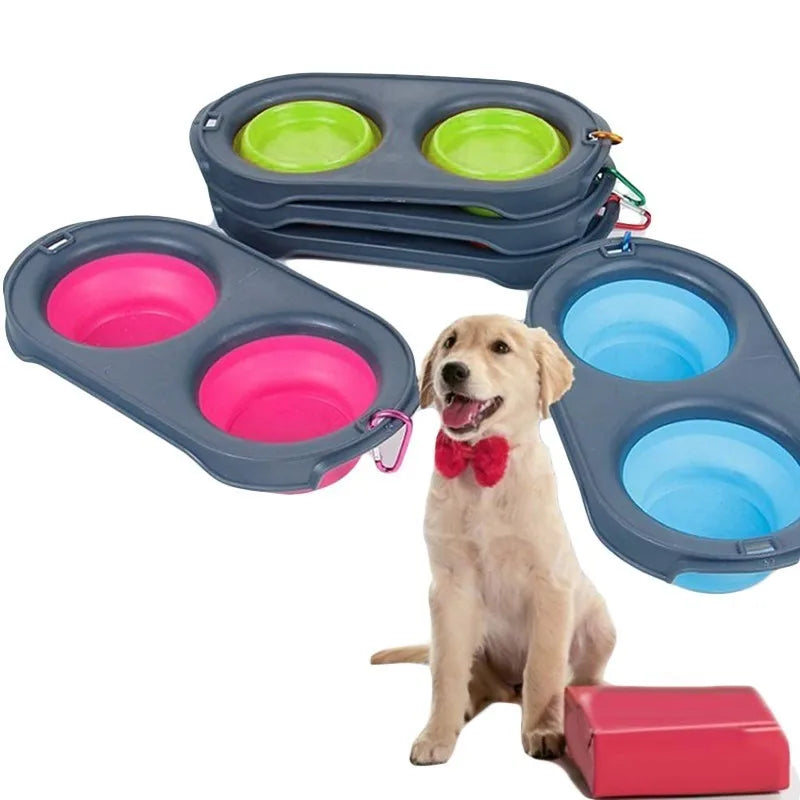 Gamelle pliable double en silicone pour chien - Portable - Pour voyage