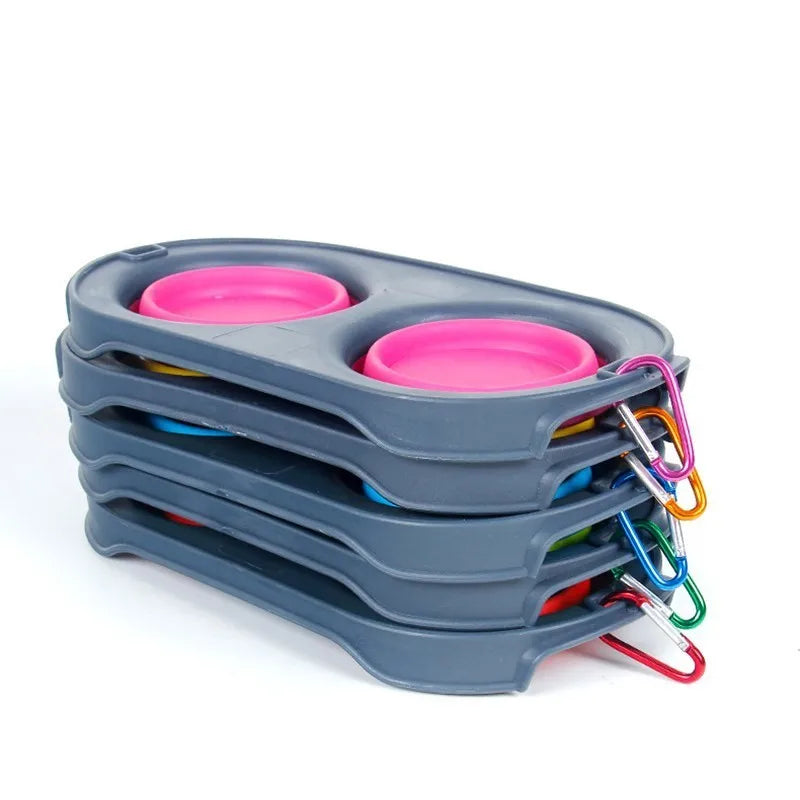 Silicone Double Collapsible Dog Bowl Travel Portable