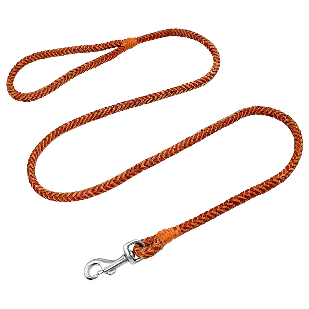 Premium Rolled Leather Dog Leash Braided