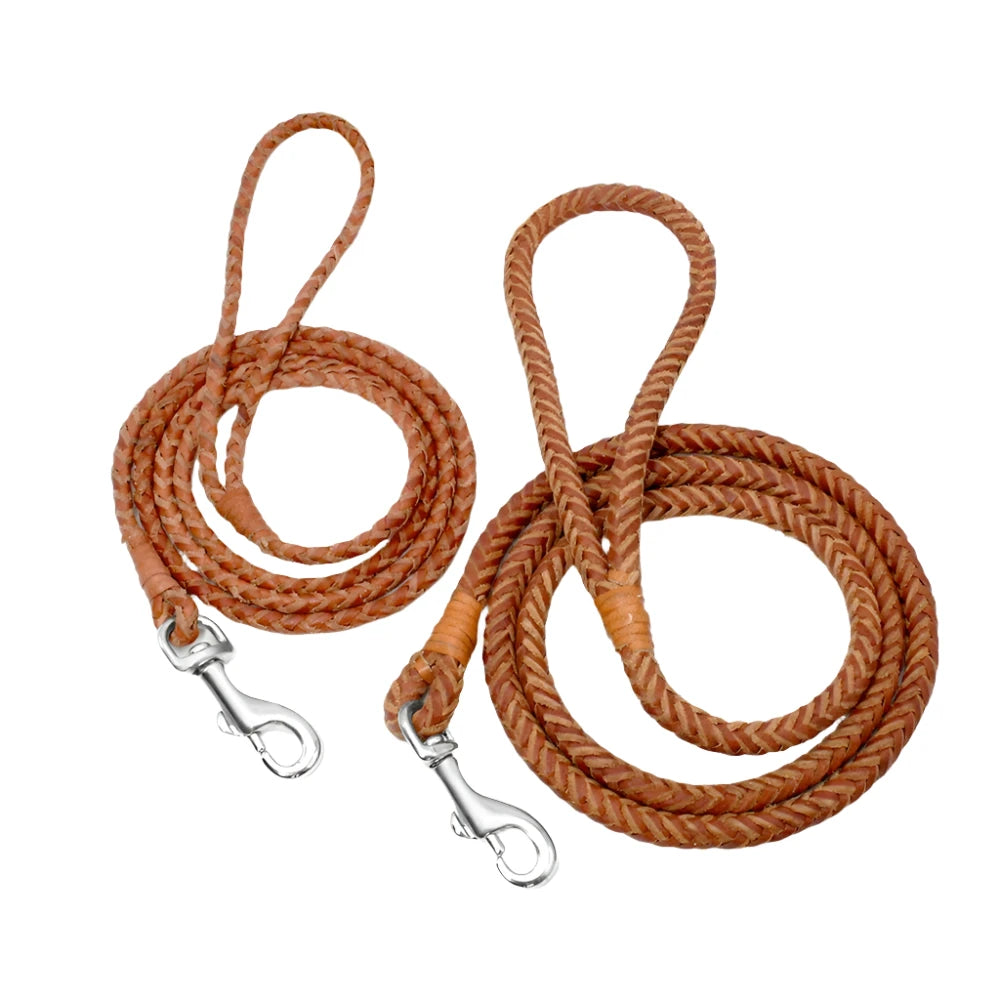 Premium Rolled Leather Dog Leash Braided