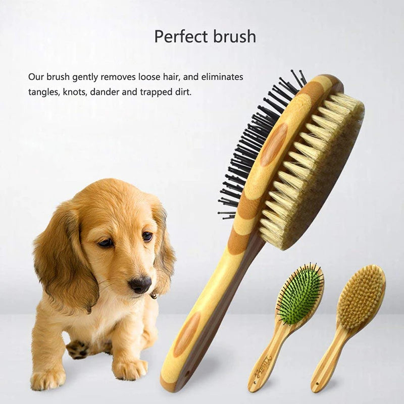 Brosse professionnelle pour chien en bambou à poils double face doux