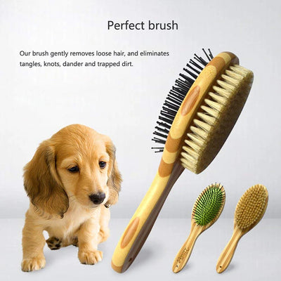 Brosse professionnelle pour chien en bambou à poils double face doux