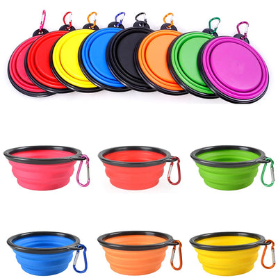 Folding Portable Silicone Dog Feeder Bowl with Carabiner