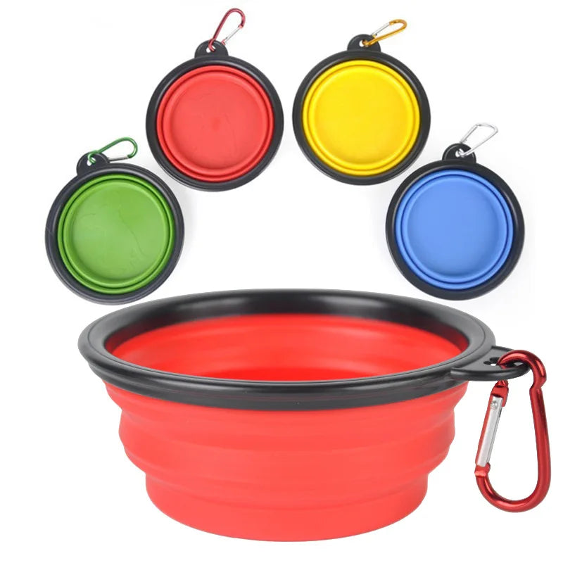 Folding Portable Silicone Dog Feeder Bowl with Carabiner