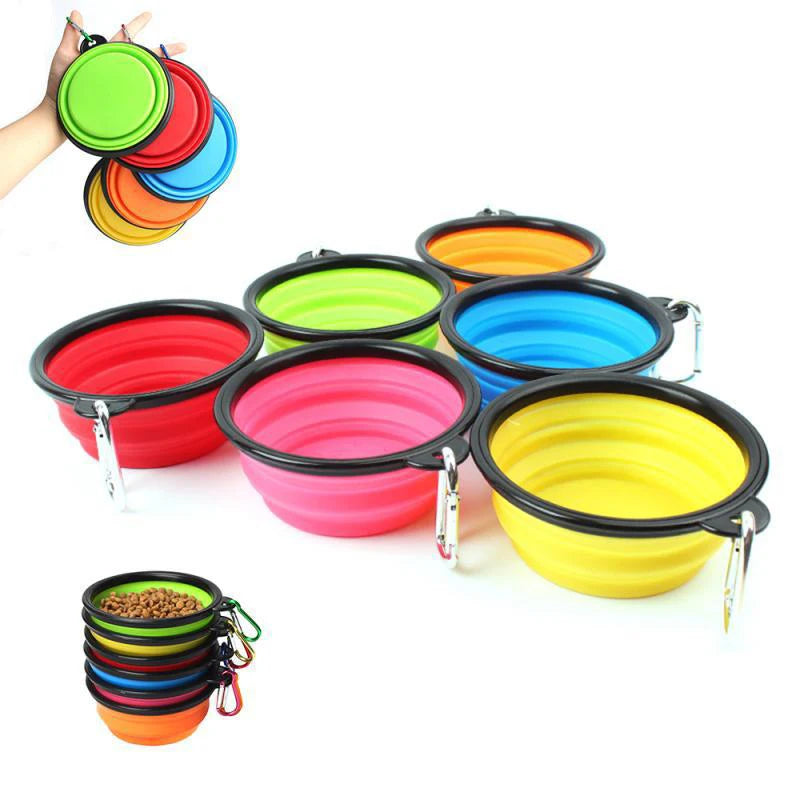 Folding Portable Silicone Dog Feeder Bowl with Carabiner