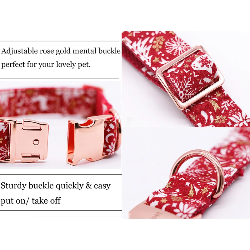 Christmas Snowflake Dog Collar Leash with Bow Durable Asjustable Pet Collar