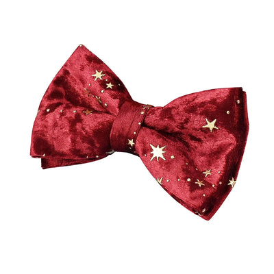 Christmas Star Red Velvet Bow Tie Pet Collar and Leash Set