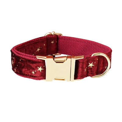 Christmas Star Red Velvet Bow Tie Pet Collar and Leash Set