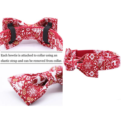 Christmas Snowflake Dog Collar Leash with Bow Durable Asjustable Pet Collar