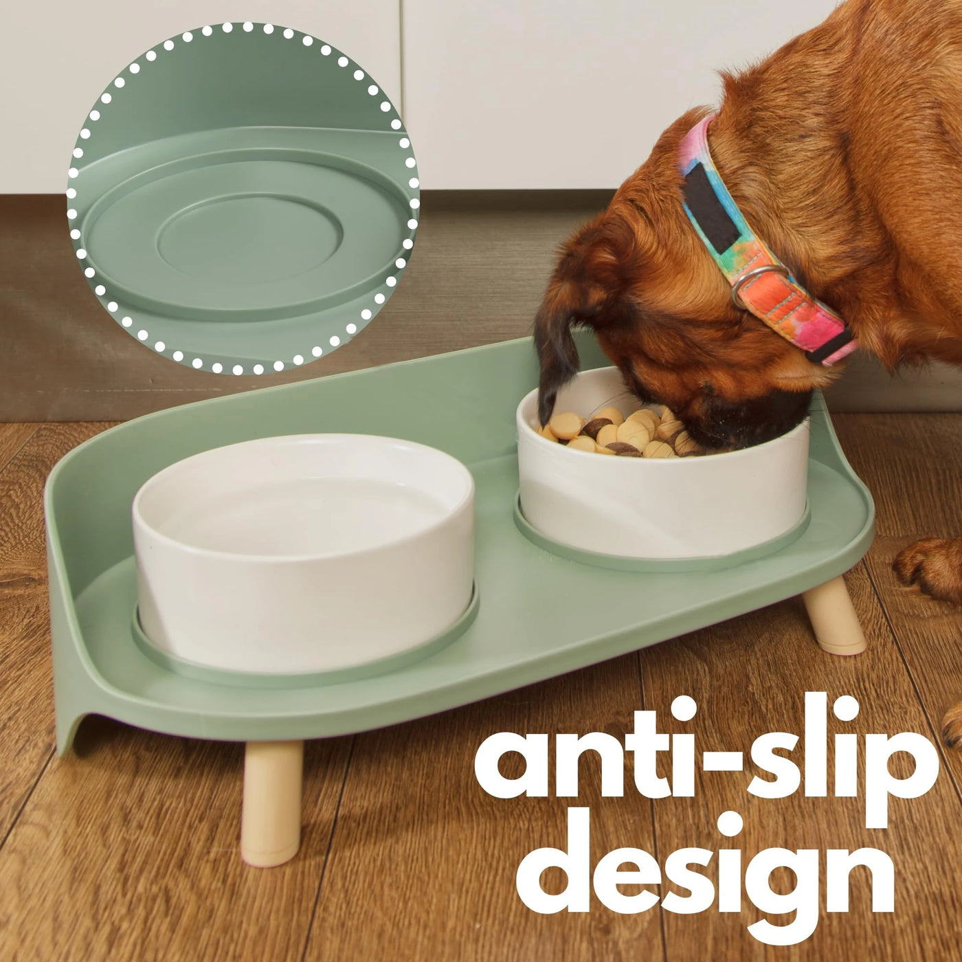 Pet Dual Bowls Stand with No-Spill Design Adjustable