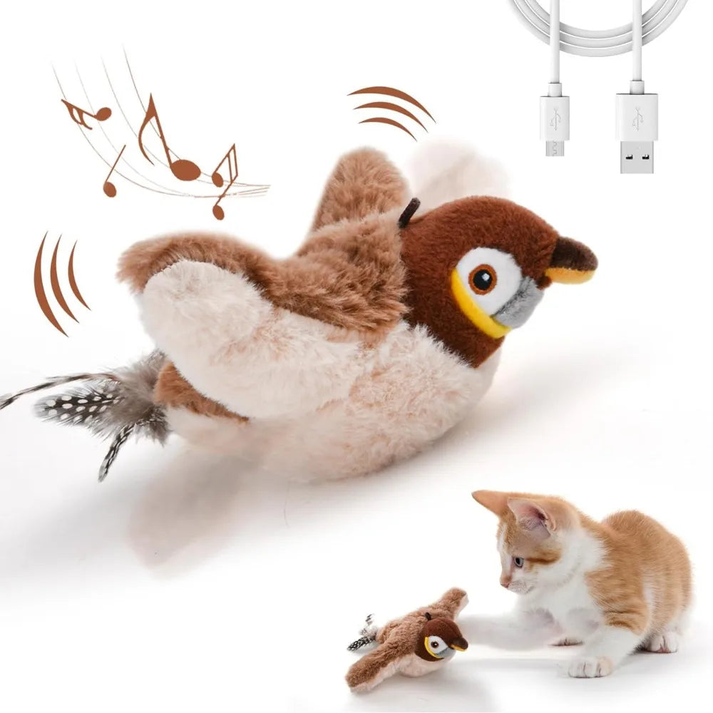 Jouet interactif pour chat Flappy Bird Oiseau gazouillant et battant rechargeable