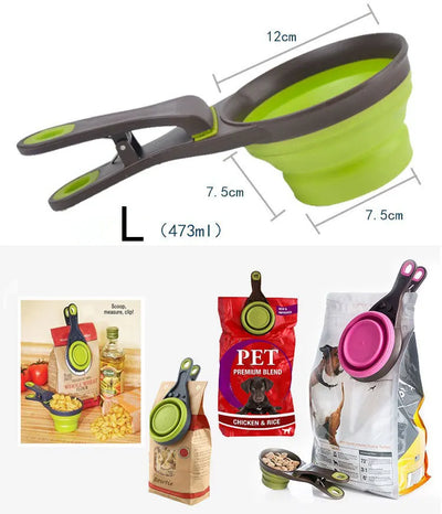 Multi-Functional Pet Food Clip, Folding Feeder, and Measuring Cup