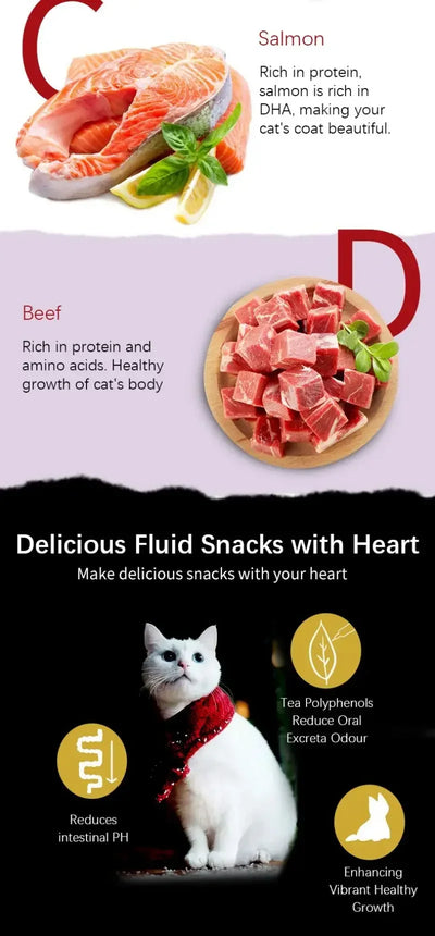 Snacks pour animaux de compagnie protéinés DHA Nourriture humide pour chats Morue Thon Saumon Bœuf