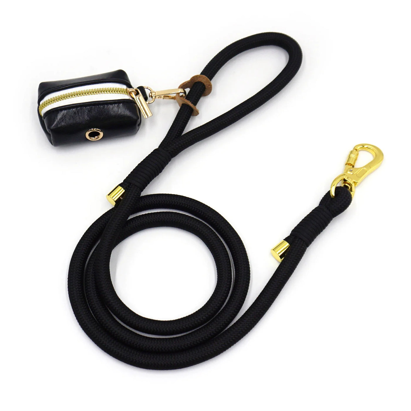 Classy Black Soft Leather Dog Collar & Leash Set