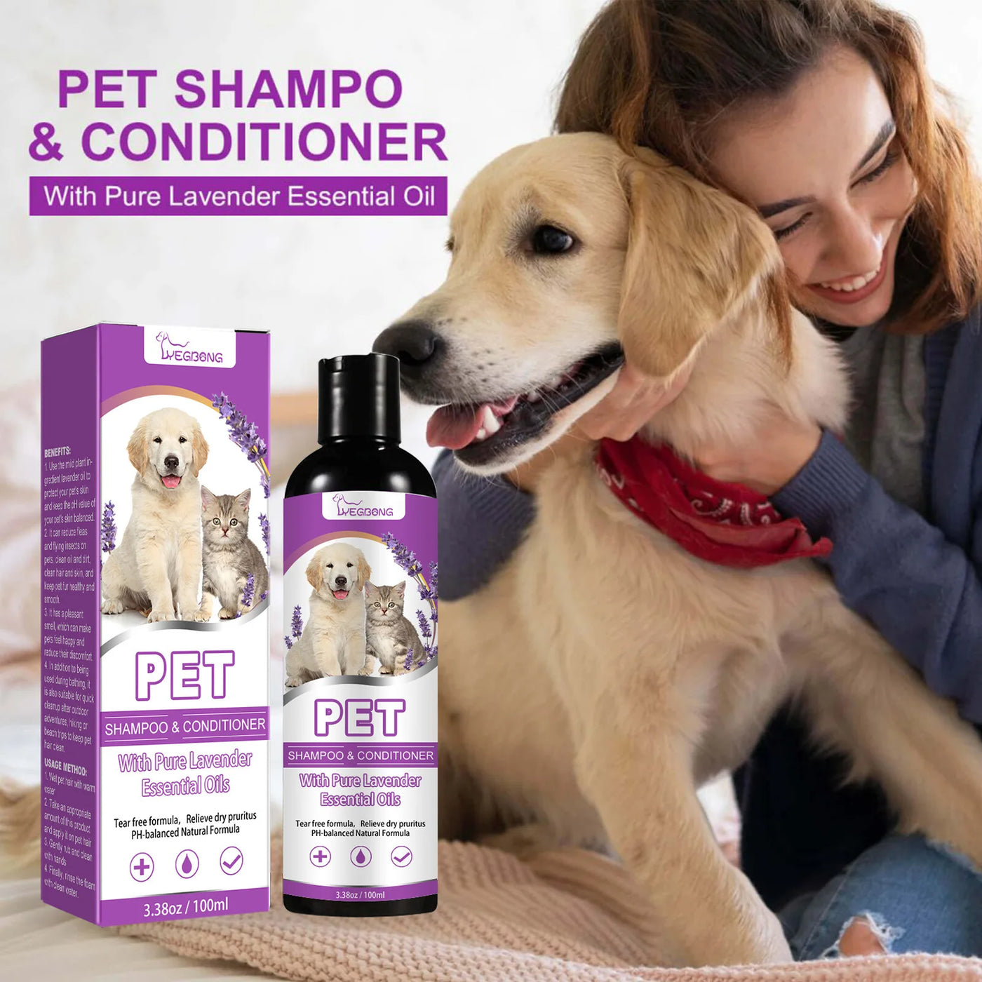 Shampoing pour animaux de compagnie adoucissant les poils et éliminant les démangeaisons