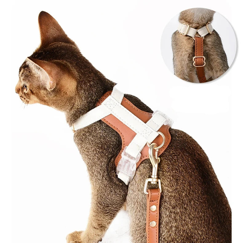 Cat & Puppy Soft Leather Harness Waterproof Leash