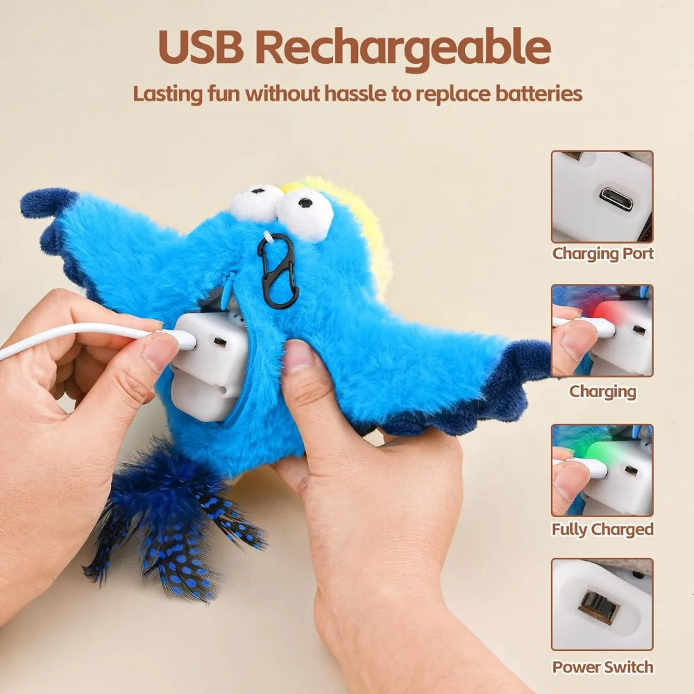 Jouet interactif pour chat Flappy Bird Oiseau gazouillant et battant rechargeable