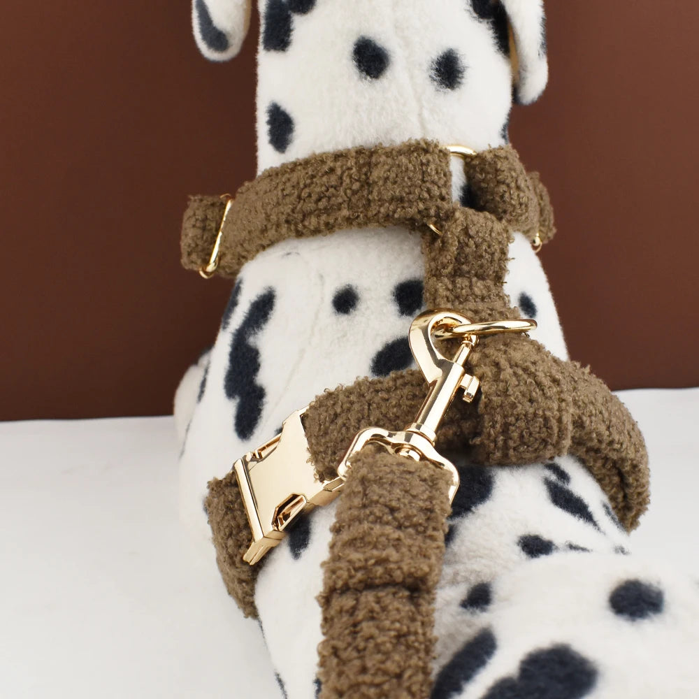 Set aus Hundehalsband und Leine aus Teddysamt