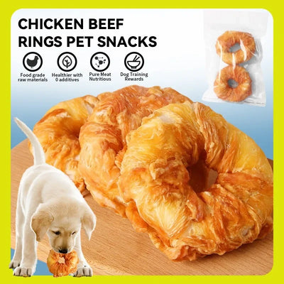 Lot de 2 anneaux en peau de vache et poulet pour friandises pour chiens