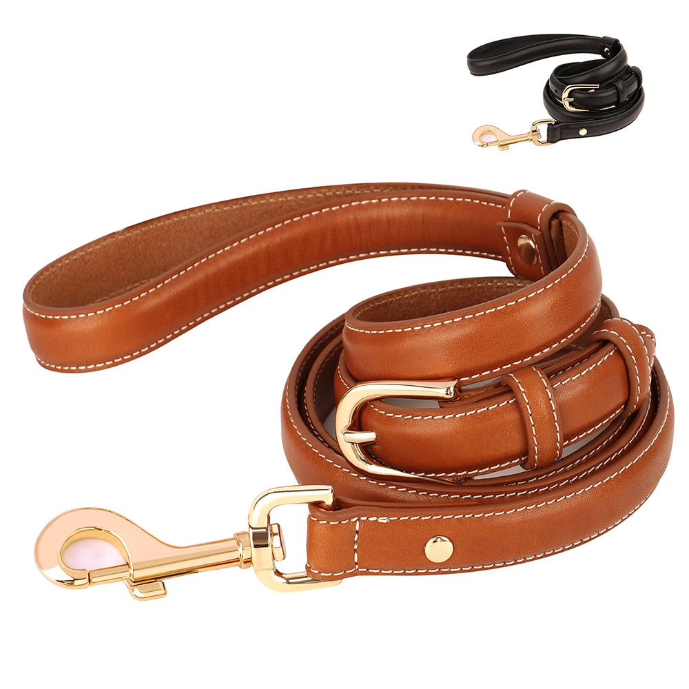 Classic Soft Leather Dog Leash adjustable