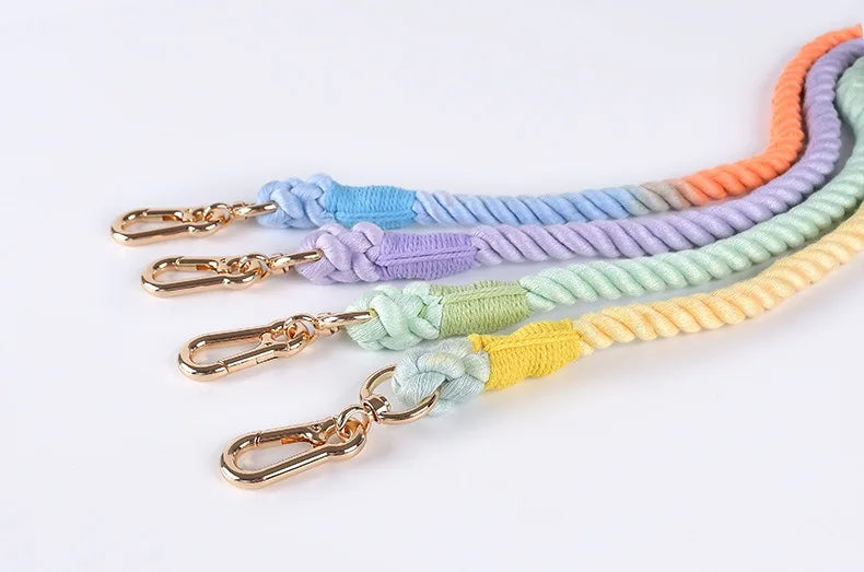 Woven Cotton String LeatherDog Collar & Leash Set