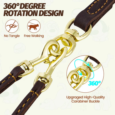 Genuine Leather Double Dog Leash No Tangle