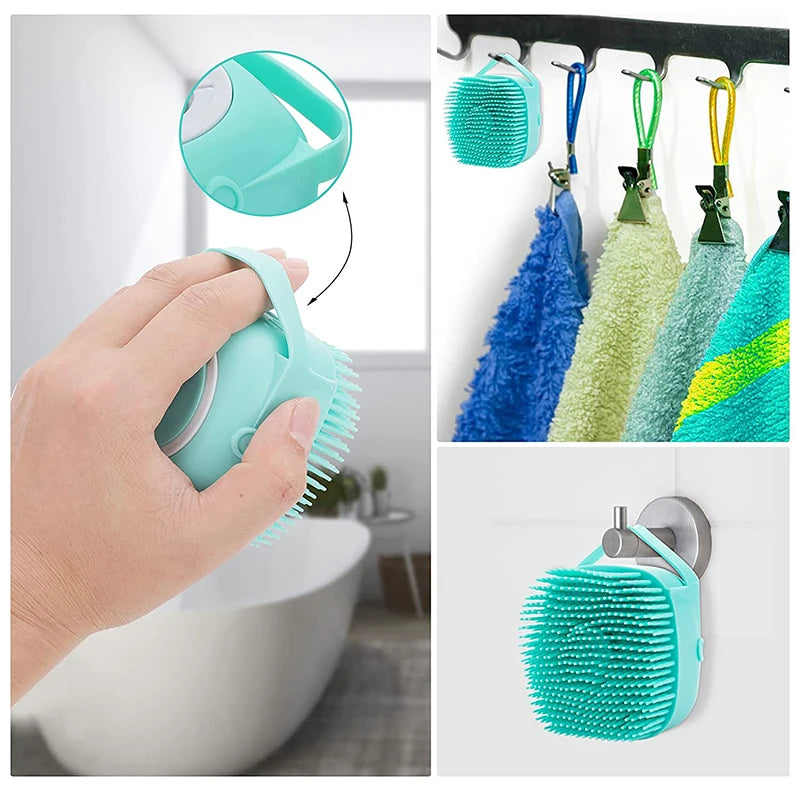 Brosse de douche en silicone pour chien et chat, distributeur de shampoing