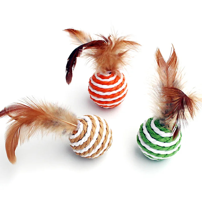 Ensemble de 4 balles interactives colorées en sisal pour chat