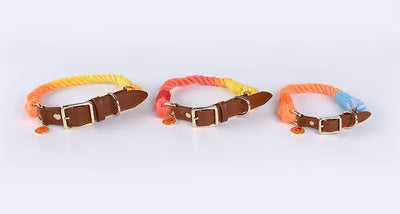 Woven Cotton String LeatherDog Collar & Leash Set