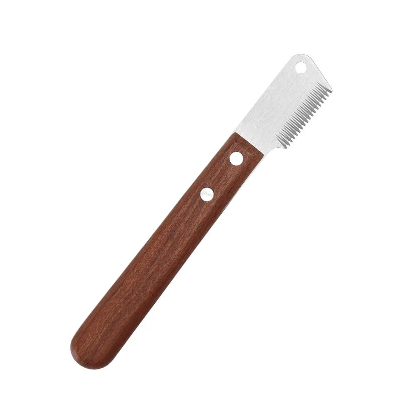 Pet Hair Removal Knife Professional Dog Comb Stainless Wooden Handle