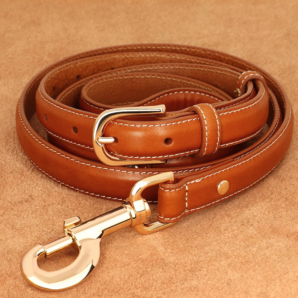 Classic Soft Leather Dog Leash adjustable