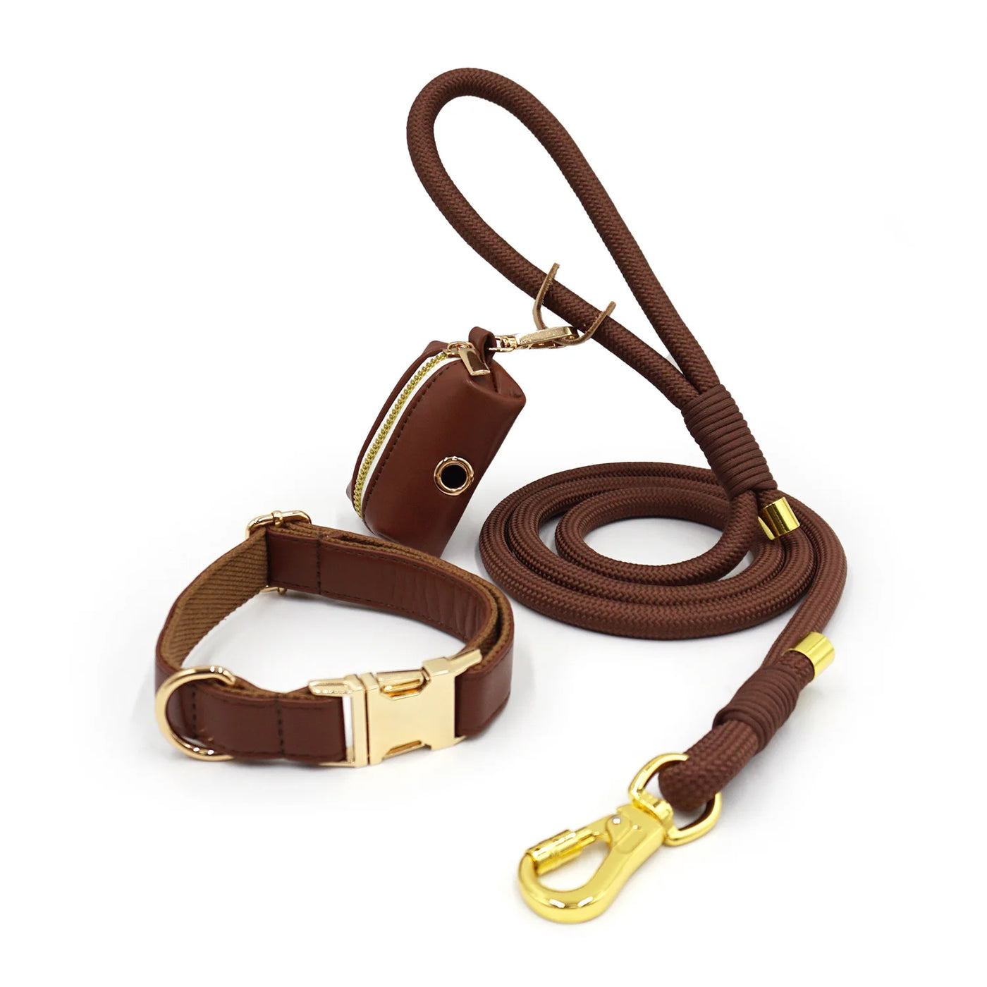 Classy Choco Soft Leather Leash & Collar Set