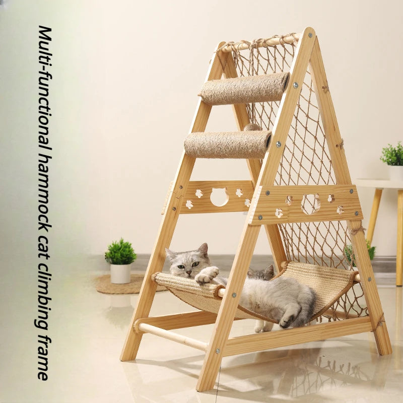 Cat Nest Climbing Sleep Net Frame Wooden Jumping Platform