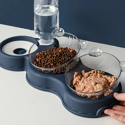 Pet Cat Bowl Automatic Feeder 3-in-1 Dog Cat Food Bowl With Water