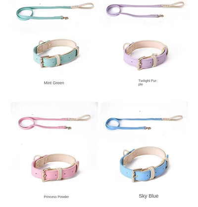 Candy collection Leather Pet Collar & Leash Set