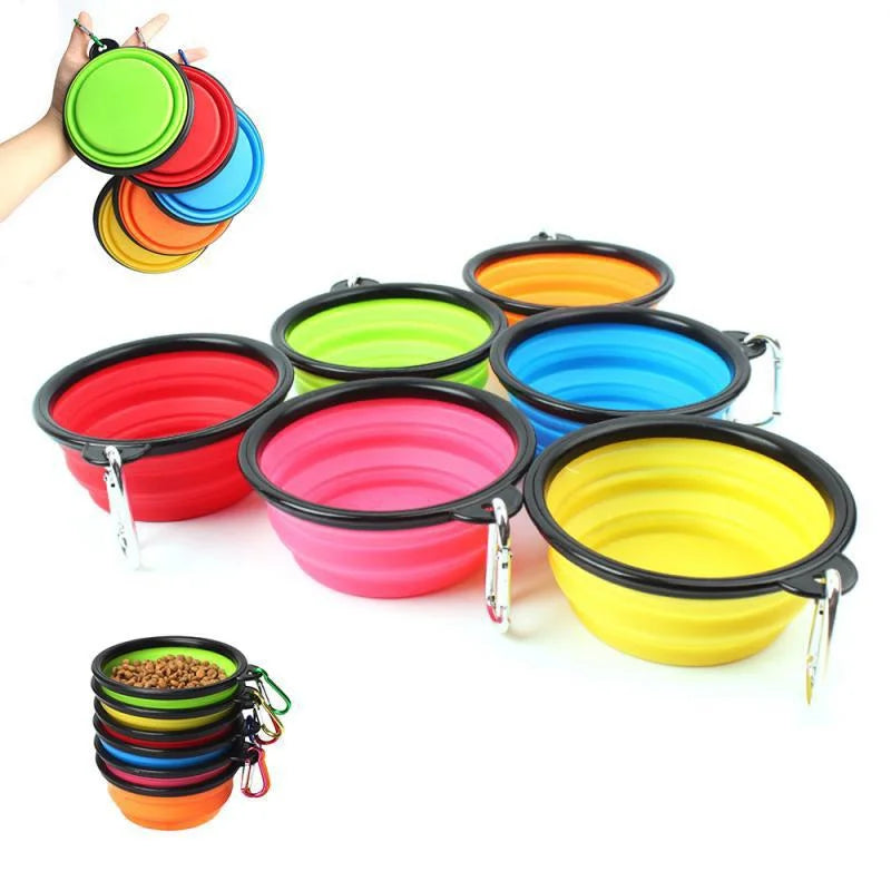 Folding Portable Silicone Dog Feeder Bowl with Carabiner