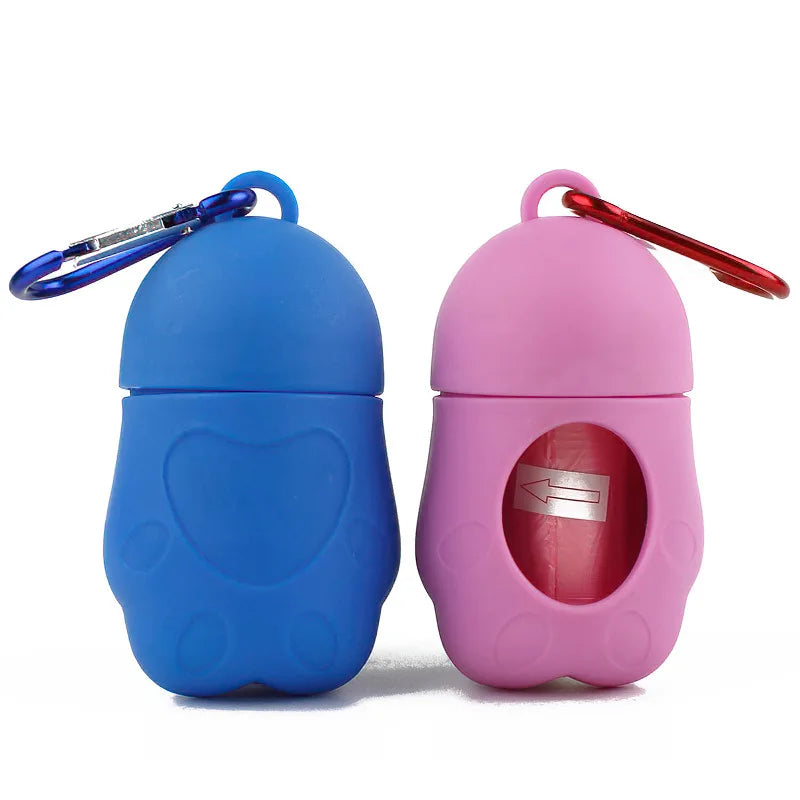 Dog Poop Bags Paw Dispenser with Carabiner Clip Set