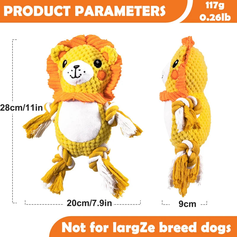 Jouets en peluche pour chien en forme de lion couineur en coton sûr