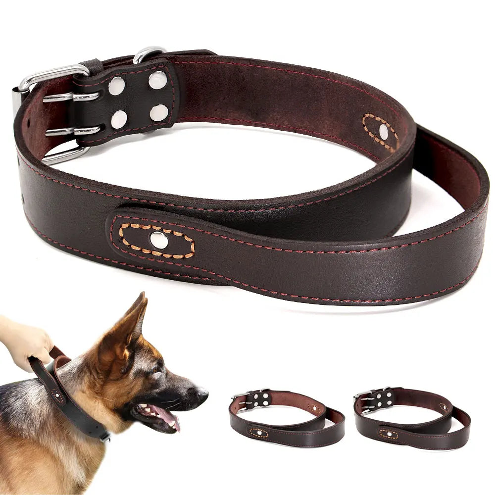 Super Control  Leather Dog Collar Durable Short Handle