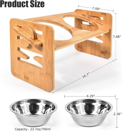 Bamboo Double Dog Bowls Adjustable Height