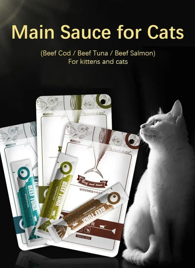 Snacks pour animaux de compagnie protéinés DHA Nourriture humide pour chats Morue Thon Saumon Bœuf