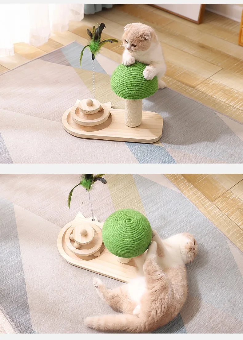 Mushroom Solid Wooden Carousel Sisal Cat Toy