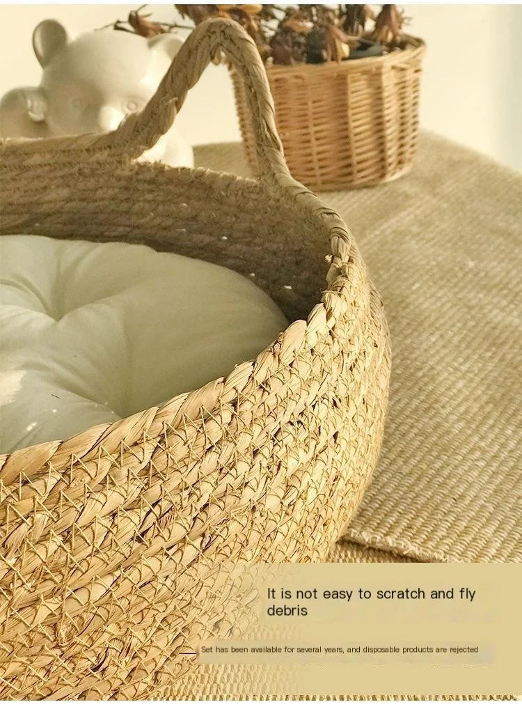 Meow Rattan Cat Bed Washable