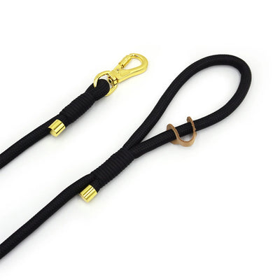 Classy Black Soft Leather Dog Collar & Leash Set